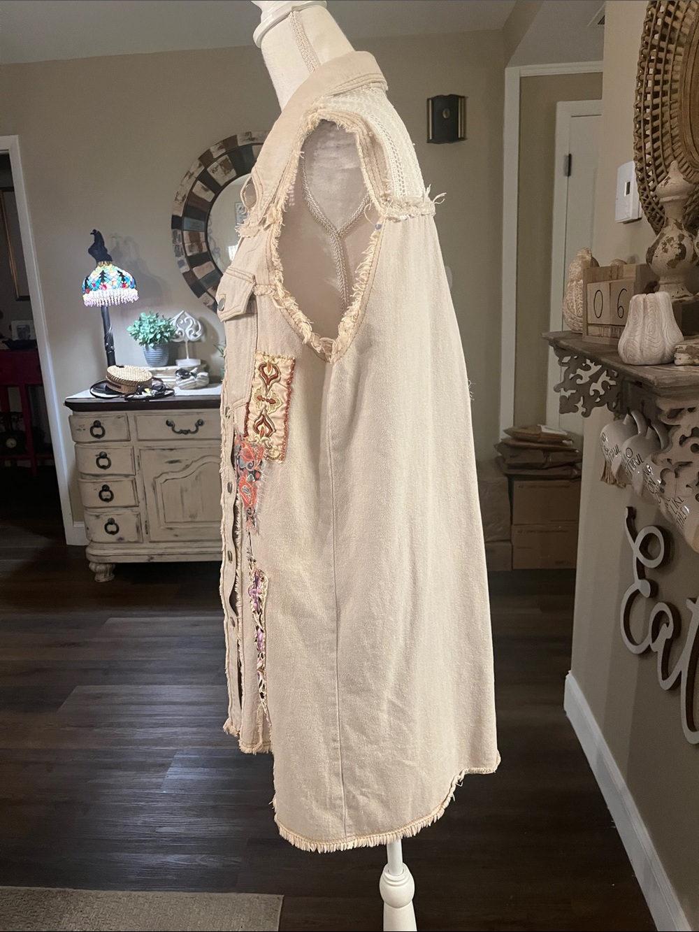 POL Beige Patchwork Midi Shirt Dress - Picture 3 of 11
